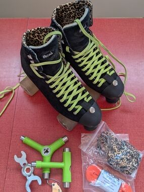 Moxi Panther Black Suede Roller Skates with Toe Caps, Extra Laces And Tools